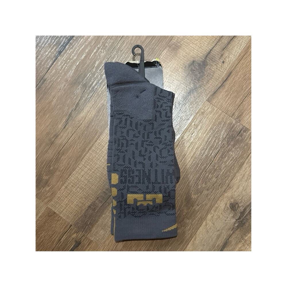 2015 Nike LeBron James Quick Elite Grey Gold Crew Socks